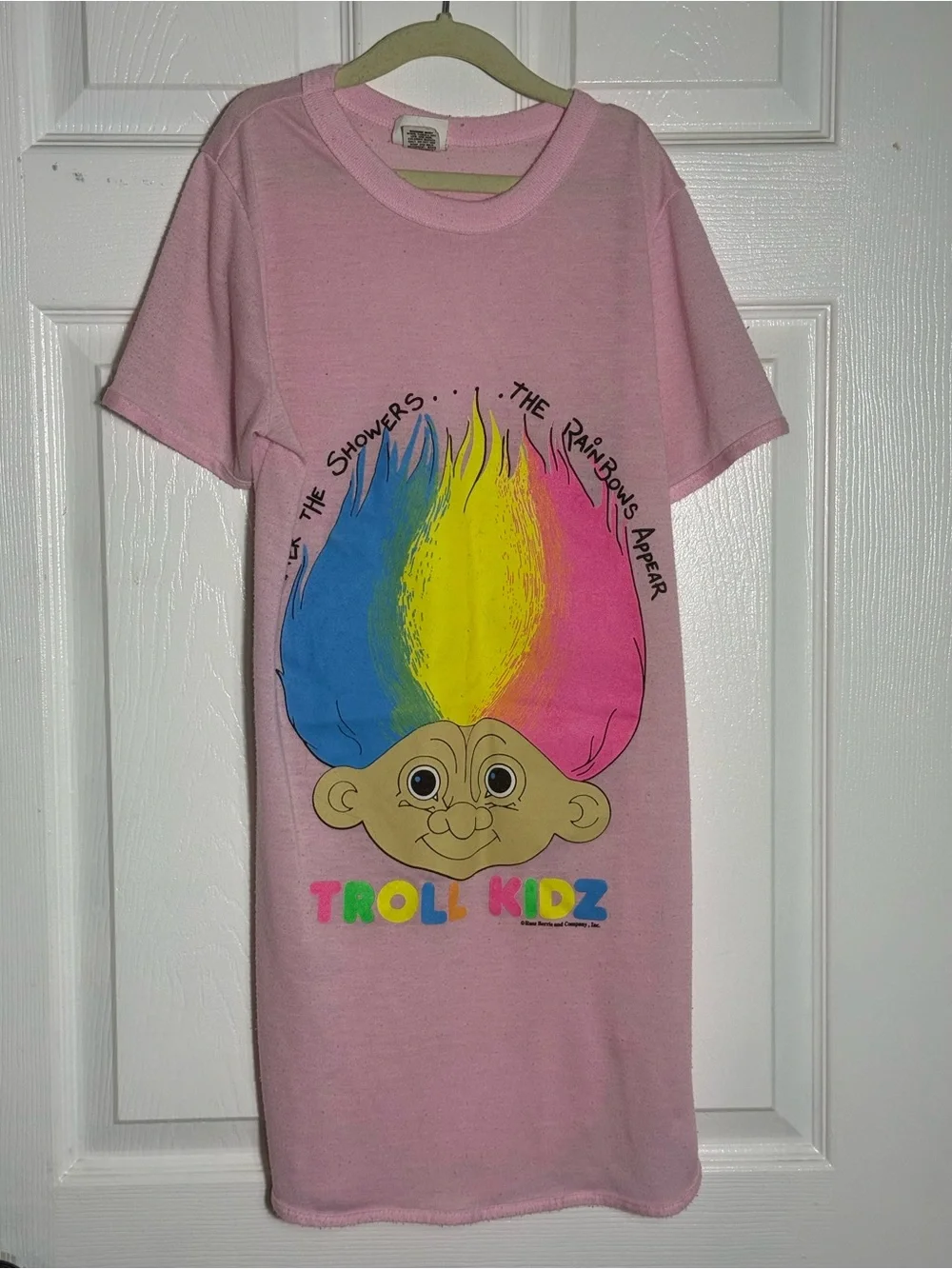 Vintage 80s Troll Kidz Rainbow Hair Graphic Nightshirt Pink Size 12